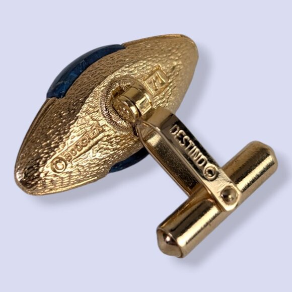 Vintage Destino Boucher Gold & Blue Cufflinks - Picture 4 of 6